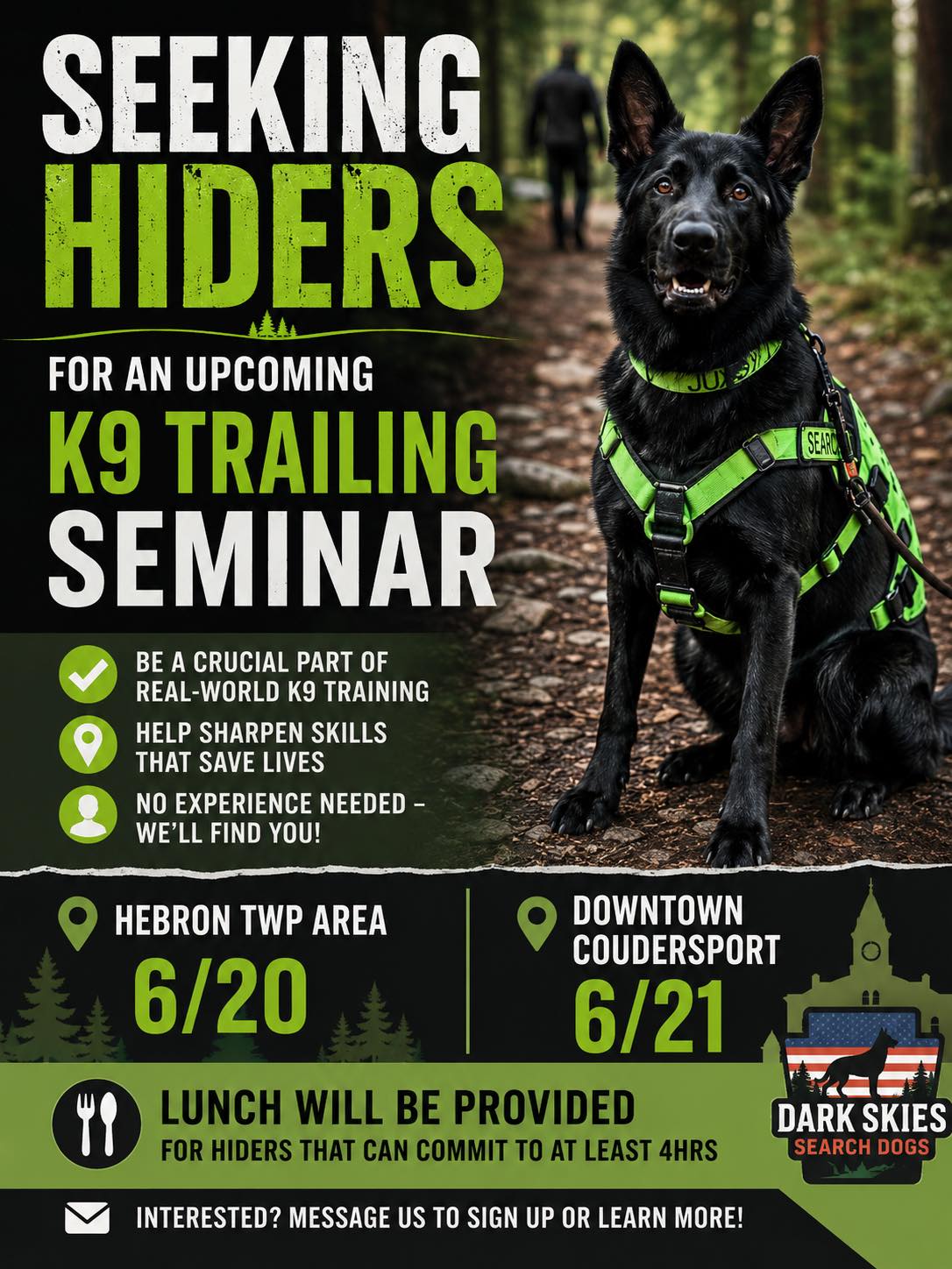 Dark Skies Dog Search Seeking Volunteer Hiders
