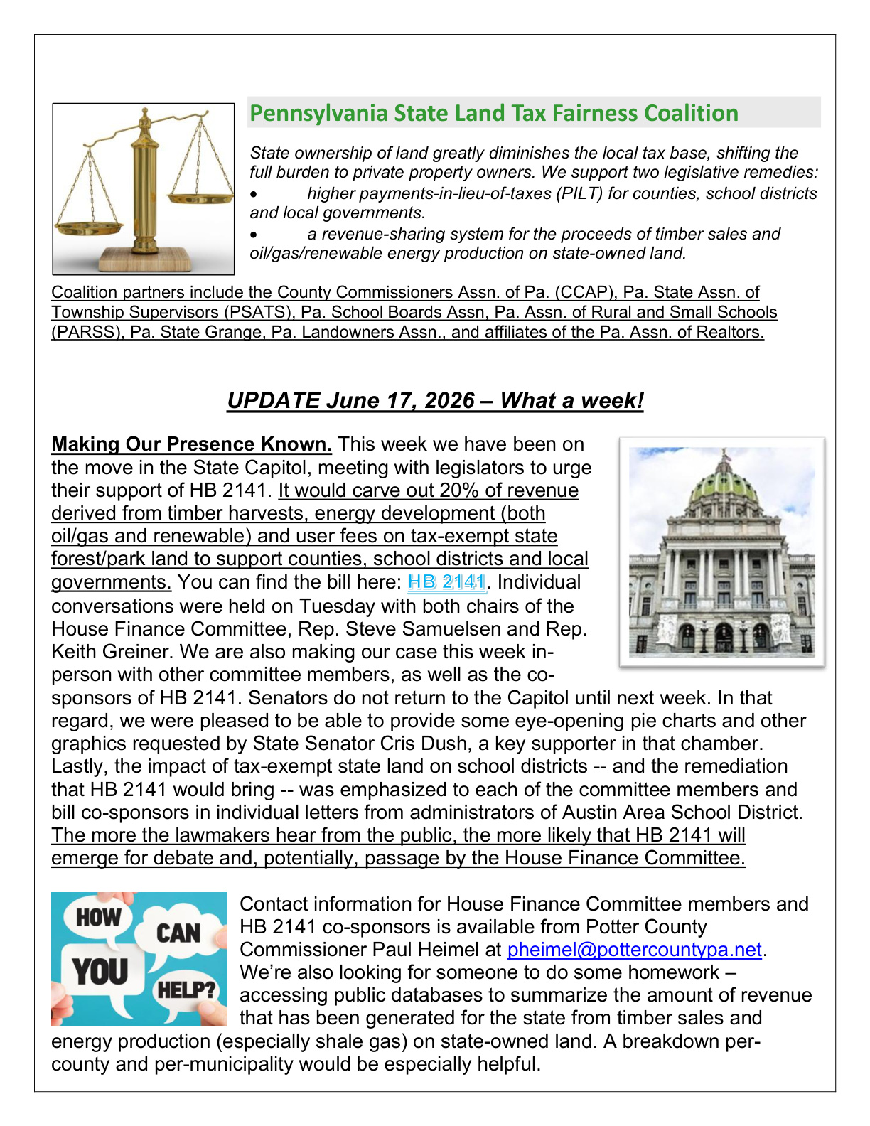 Pennsylvania State Land Tax Fairness Coalition Newsletter–Needs Volunteers