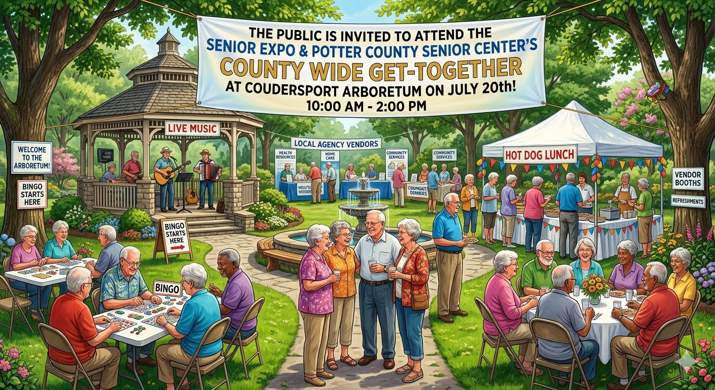 THE PUBLIC IS INVITED TO ATTEND THE SENIOR EXPO AND POTTER COUNTY SENIOR CENTER’S COUNTY WIDE GET-TOGETHER AT COUDERSPORT ARBORETUM ON JULY 20th