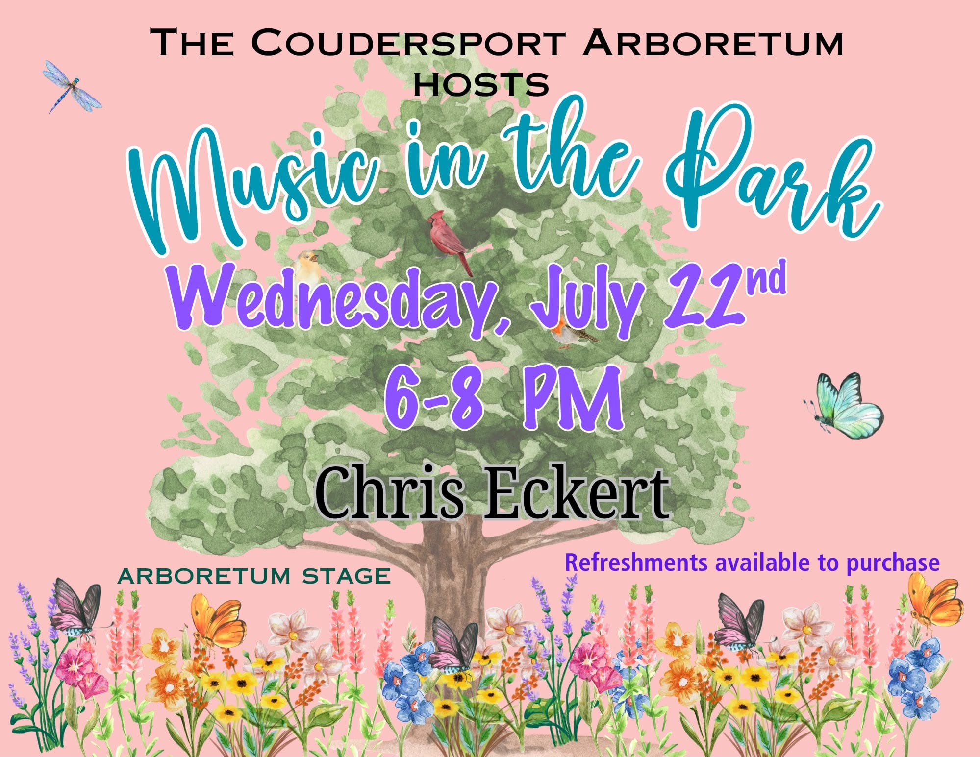 Chris Eckert Performing at the Arboretum Wed. 7/22/26 from 6-8pm!! Don’t miss this free fun!