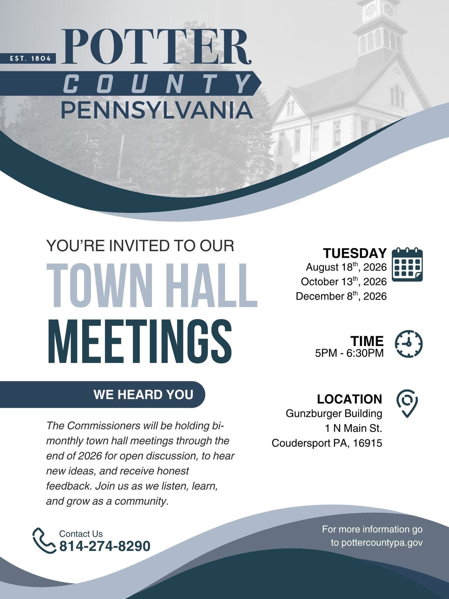 Potter County Commissioners to Host Town Hall Meetings with the Public
