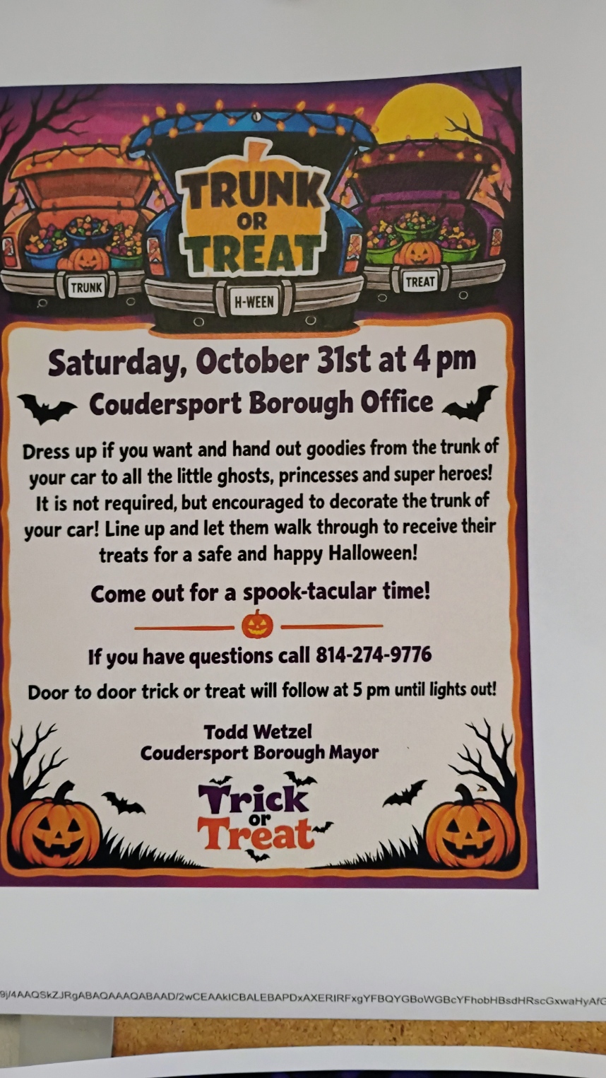 TRUNK OR TREAT IN COUDERSPORT!
