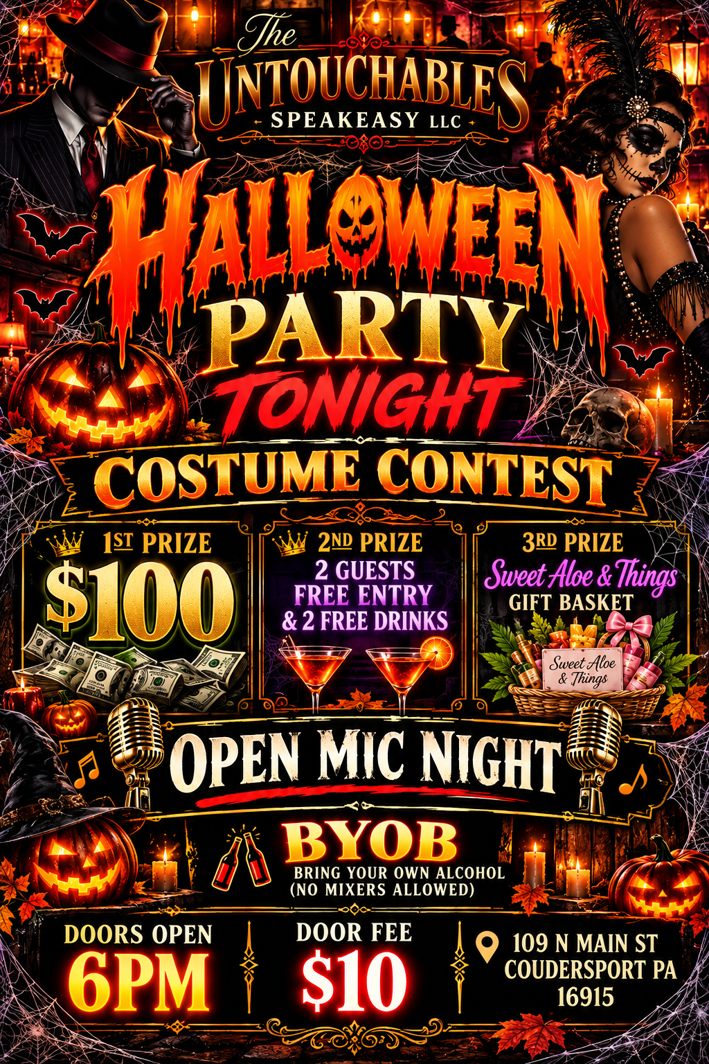 HALLOWEEN PARTY TONIGHT AT THE UNTOUCHABLES SPEAKEASY! COSTUME PARTY WITH CASH PRIZE!!