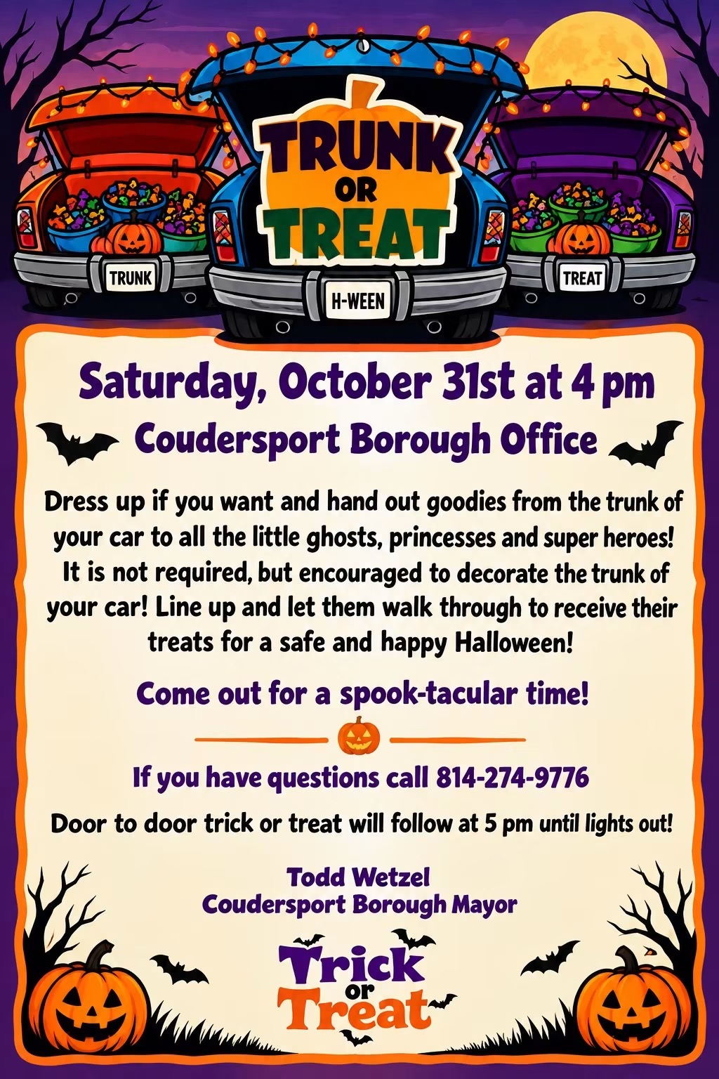 Coudersport Trunk or Treat this October 31st Details!